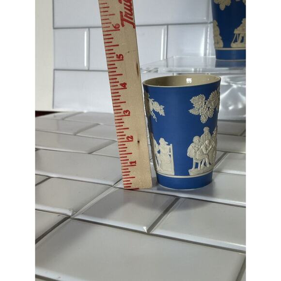 Copeland Spode SP293 Jasper Ware Blue Tumbler 4" Made In England. 2 Vintage Cup - Picture 12 of 13